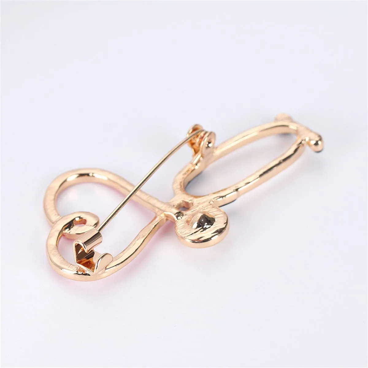 Cubic Zirconia & Enamel 18K Gold-Plated Stethoscope Brooch