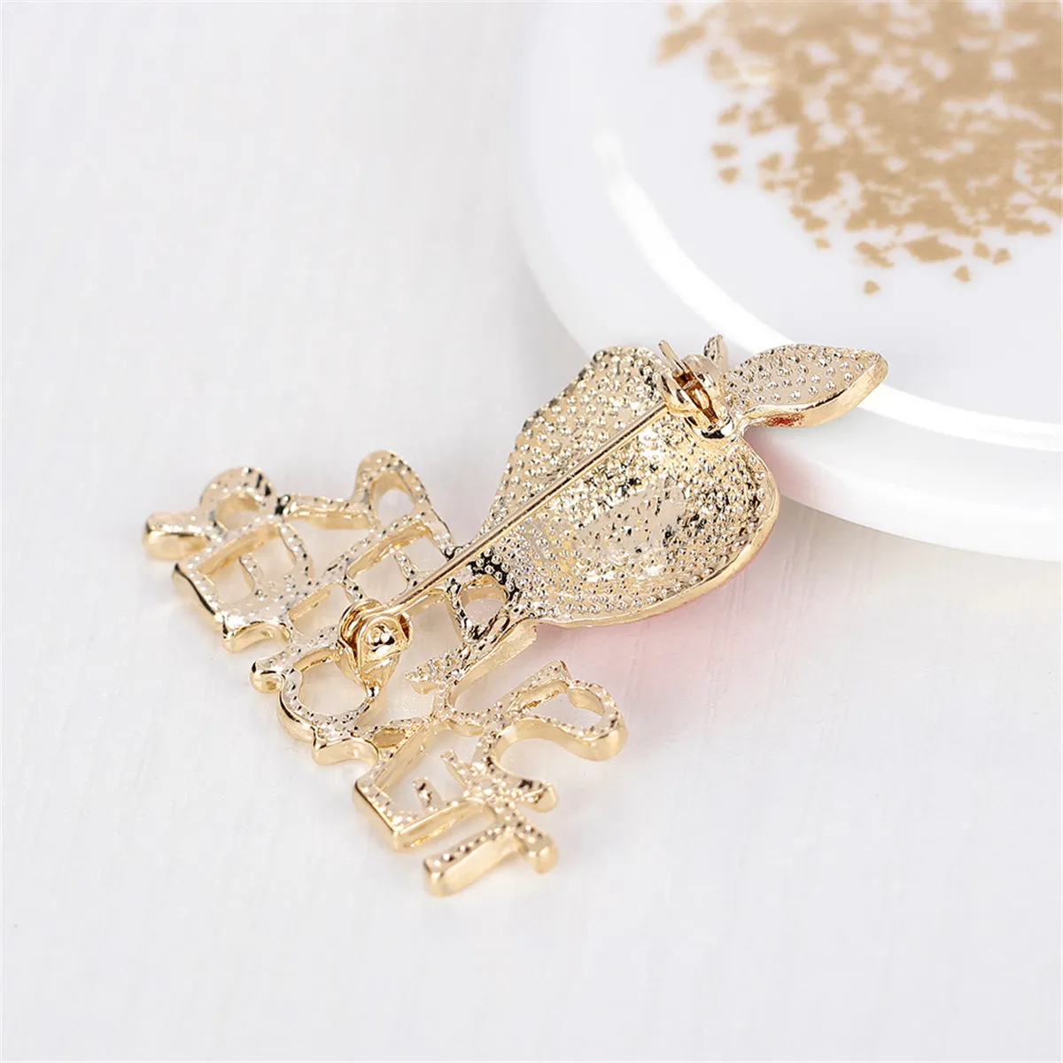 Cubic Zirconia & Enamel 18K Gold-Plated 'Super Teacher' Apple Brooch