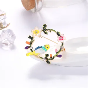 Cubic Zirconia & Enamel 18K Gold-Plated Yellow Bird Branch Brooch
