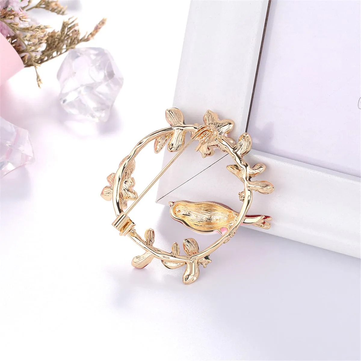 Cubic Zirconia & Enamel 18K Gold-Plated Yellow Bird Branch Brooch