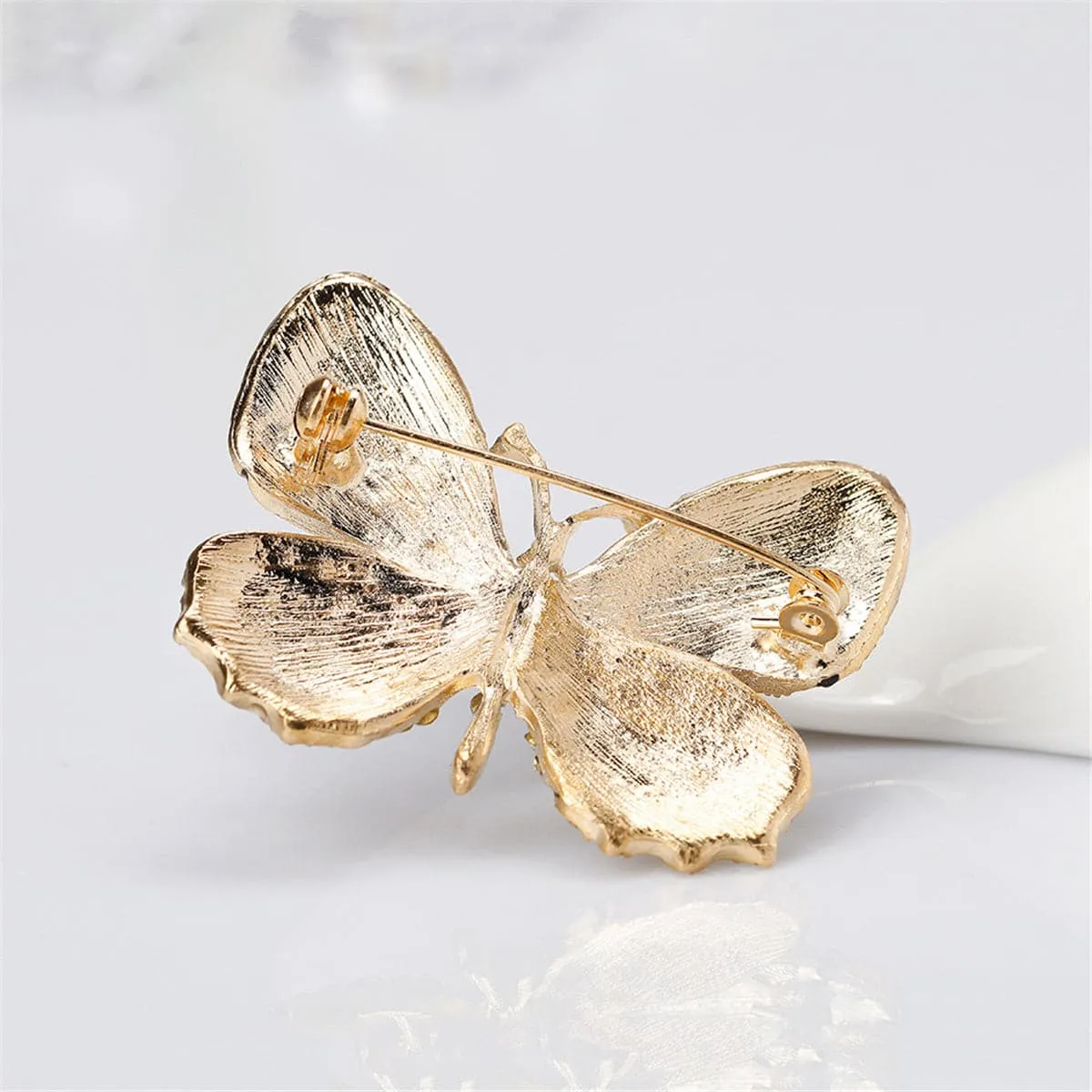 Cubic Zirconia & Gold-Plated Butterfly Brooch