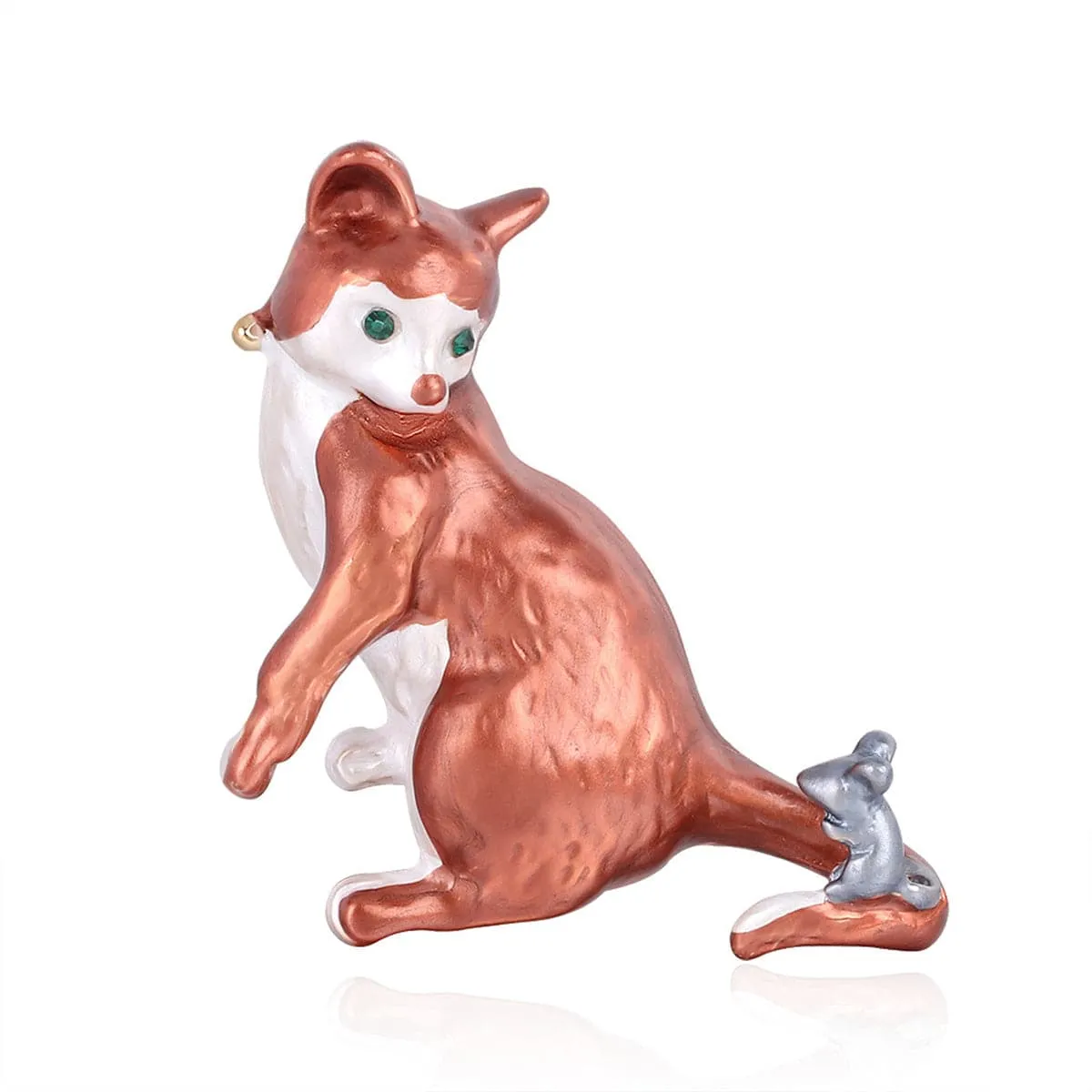 Cubic Zirconia & Gold-Plated Cat & Mouse Brooch