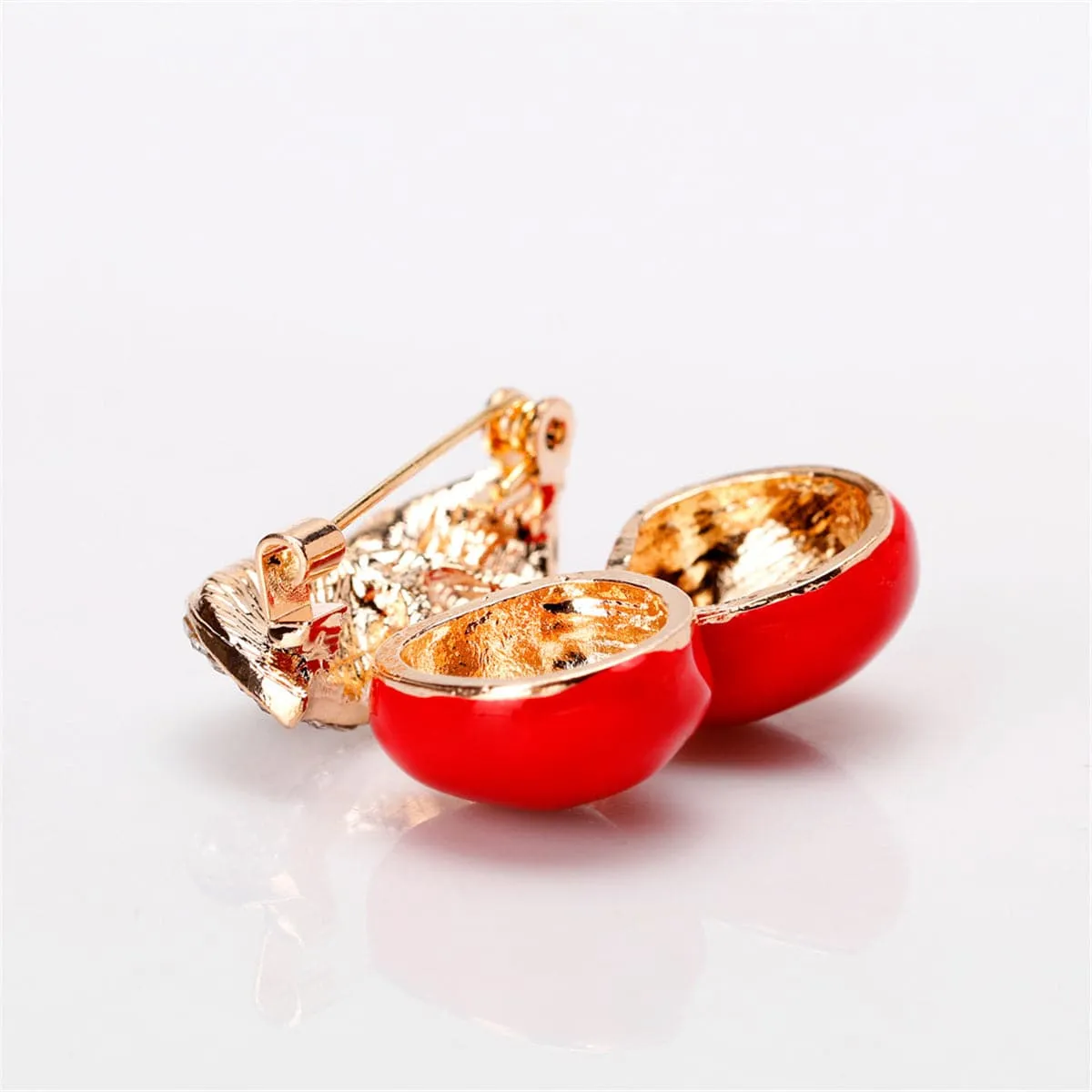 Cubic Zirconia & Gold-Plated Cherry Brooch