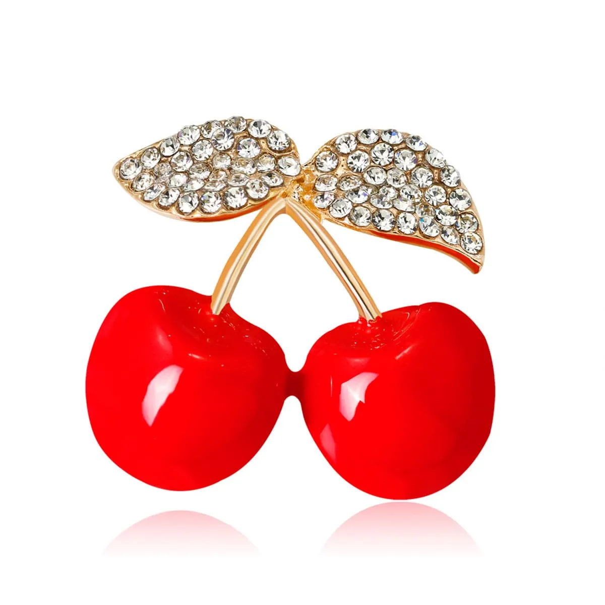 Cubic Zirconia & Gold-Plated Cherry Brooch