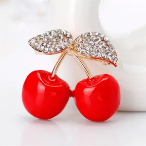 Cubic Zirconia & Gold-Plated Cherry Brooch
