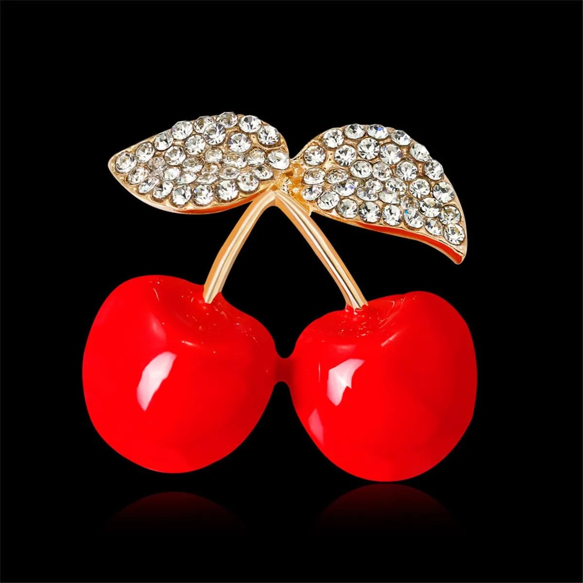 Cubic Zirconia & Gold-Plated Cherry Brooch