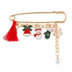 Cubic Zirconia & Pearl 18K Gold-Plated Bell Snowman Pin Brooch