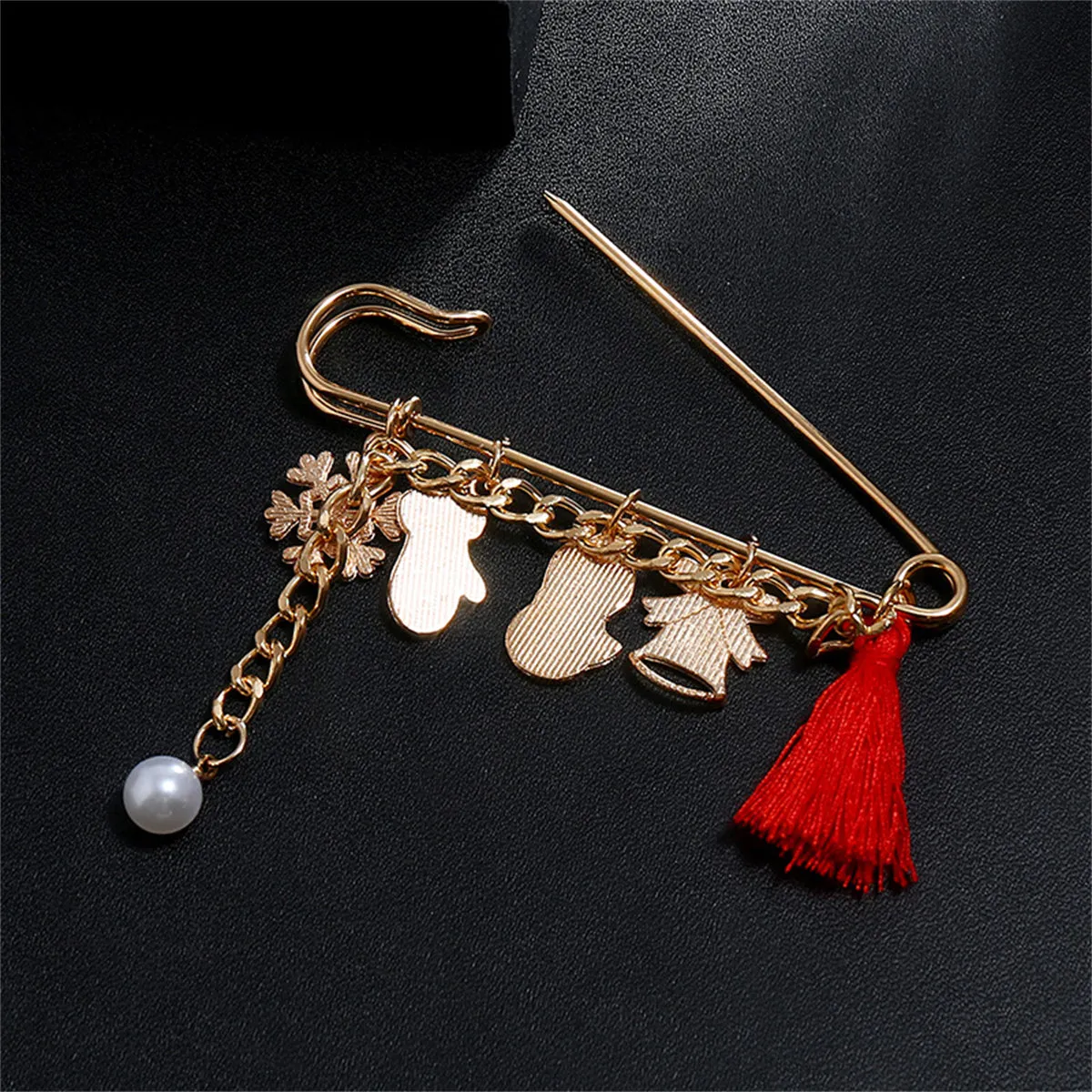 Cubic Zirconia & Pearl 18K Gold-Plated Bell Snowman Pin Brooch