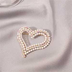 Cubic Zirconia & Pearl 18K Gold-Plated Heart Brooch