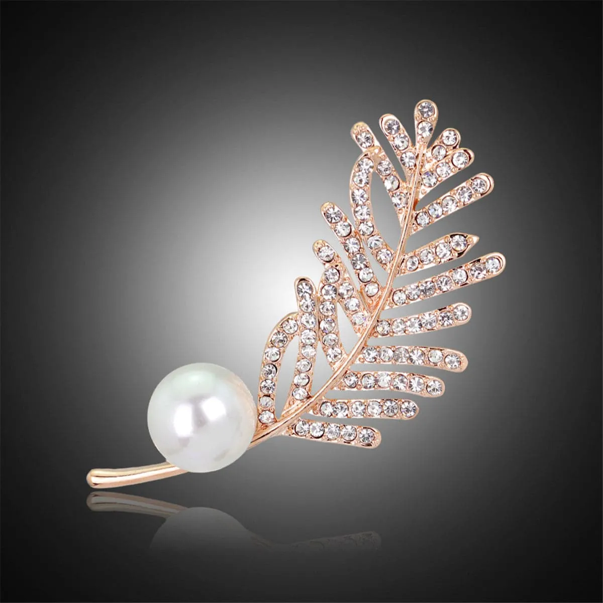 Cubic Zirconia & Pearl 18K Gold-Plated Leaf Brooch