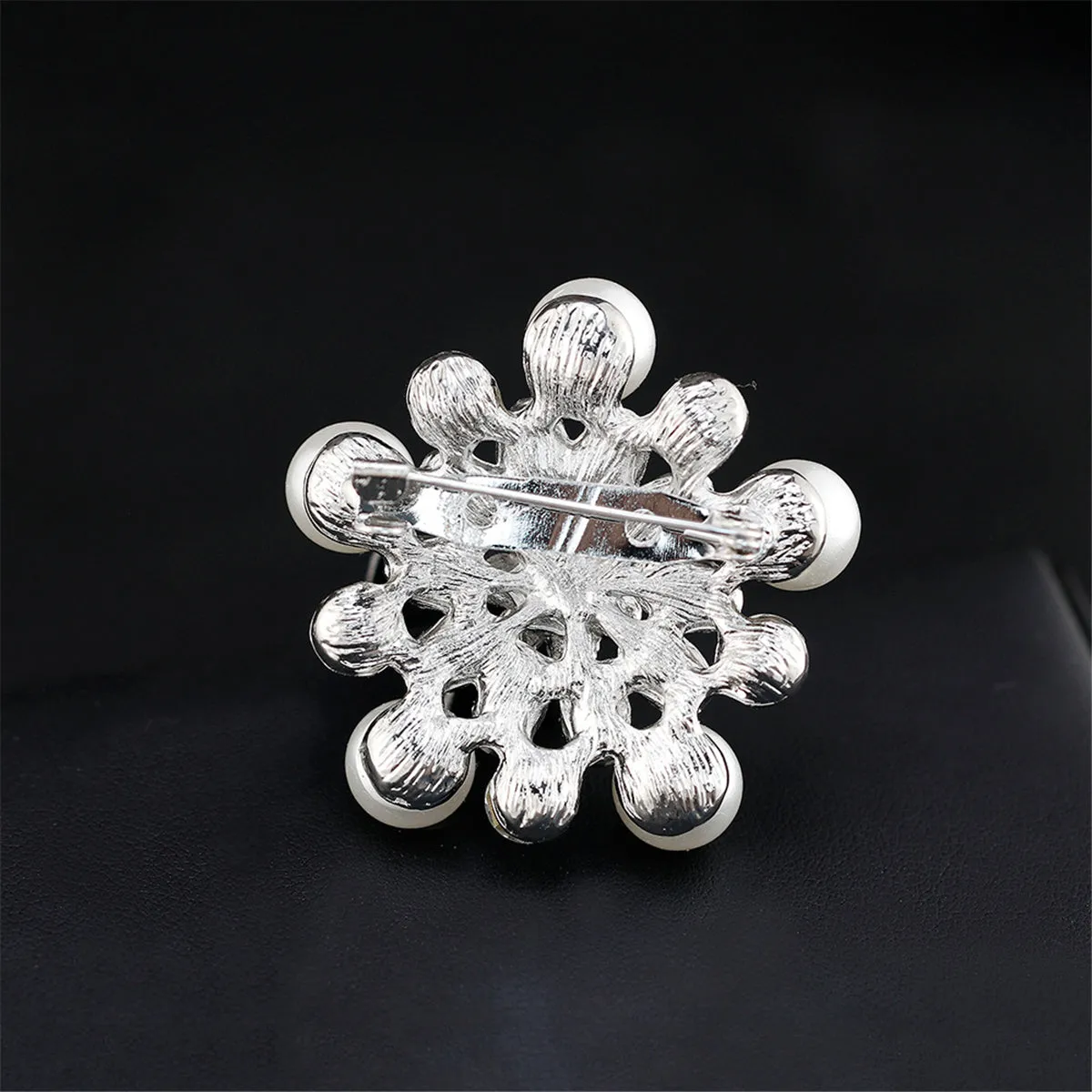 Cubic Zirconia & Pearl Silver-Plated Flower Brooch