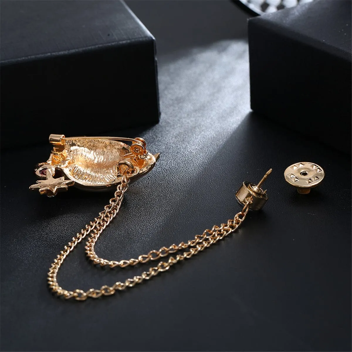 Cubic Zirconia & Santa Hat Layered Chain Brooch
