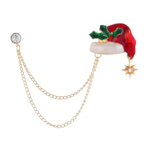 Cubic Zirconia & Santa Hat Layered Chain Brooch