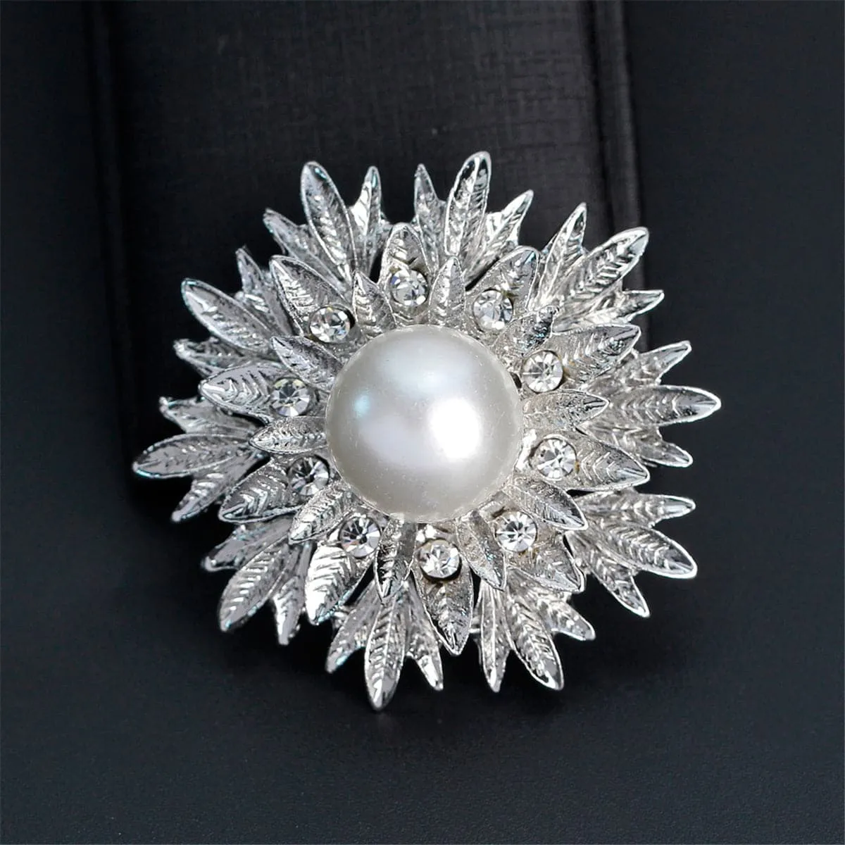 Cubic Zirconia & Silver-Plated Botany Brooch