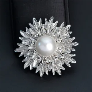 Cubic Zirconia & Silver-Plated Botany Brooch