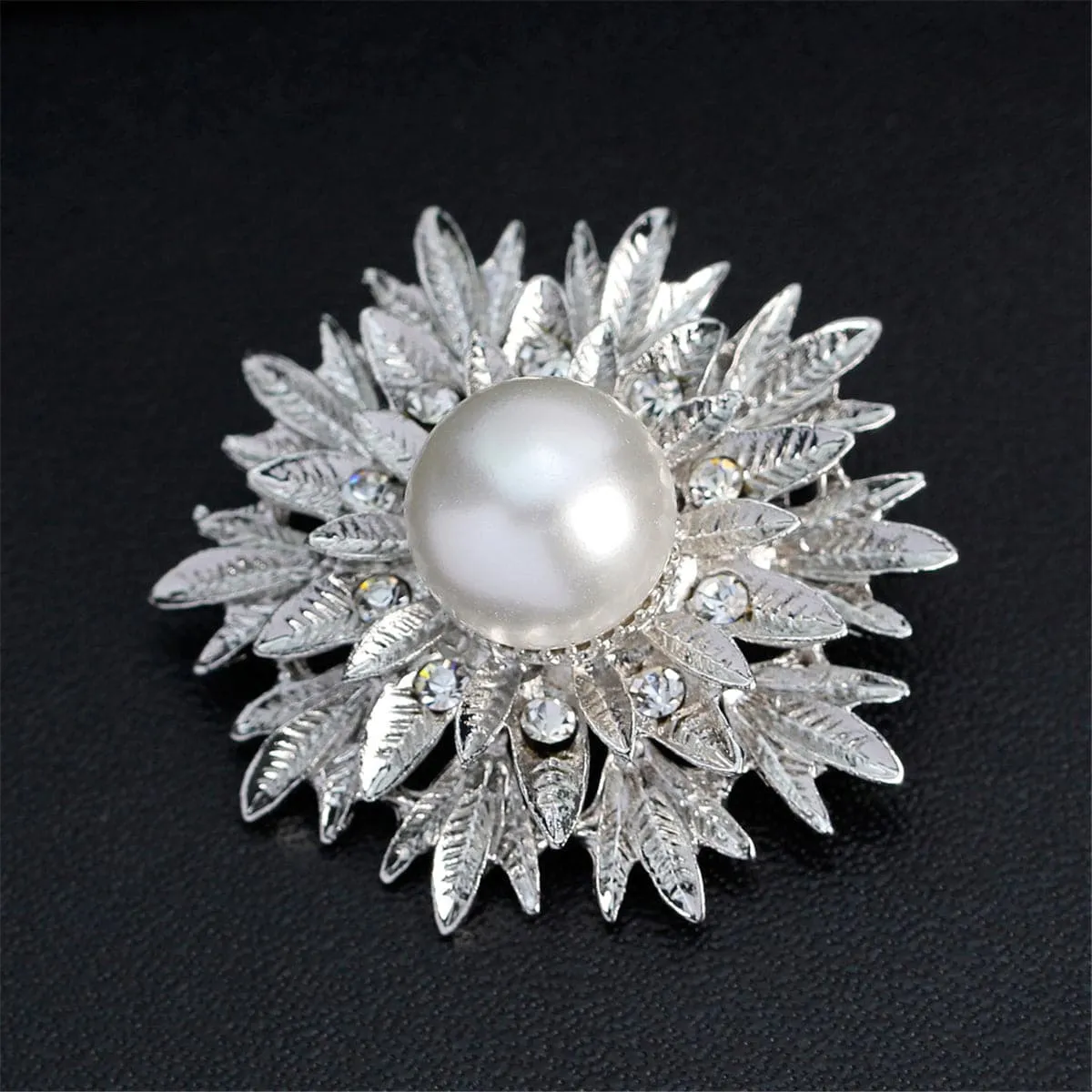 Cubic Zirconia & Silver-Plated Botany Brooch