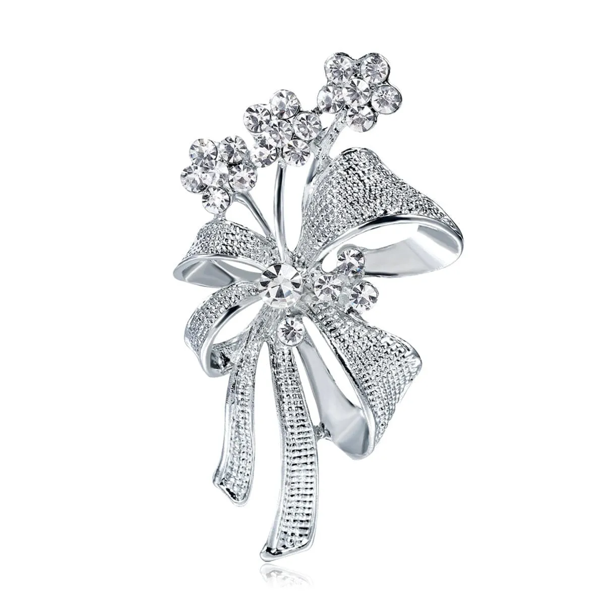 Cubic Zirconia & Silver-Plated Bow Botany Brooch