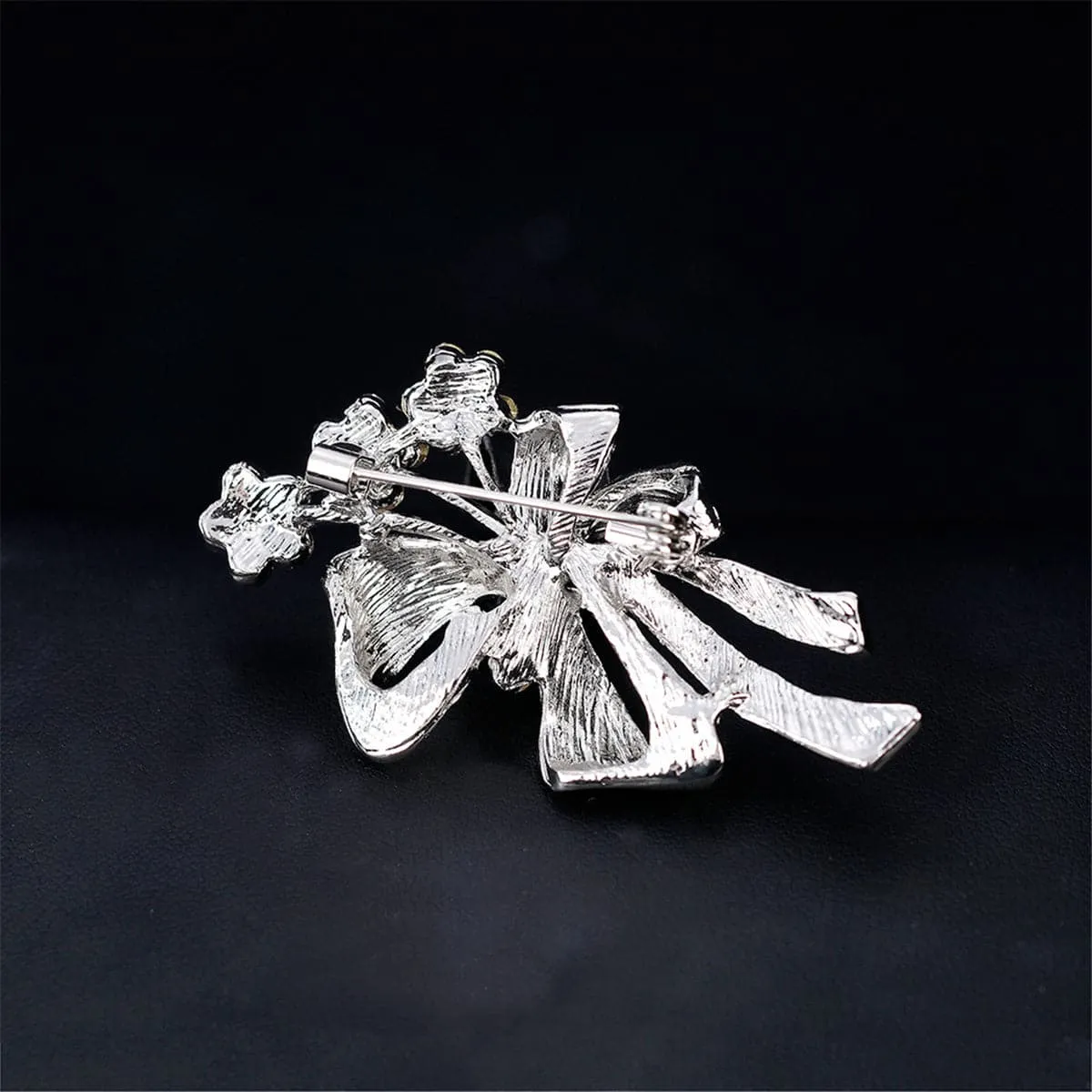 Cubic Zirconia & Silver-Plated Bow Botany Brooch