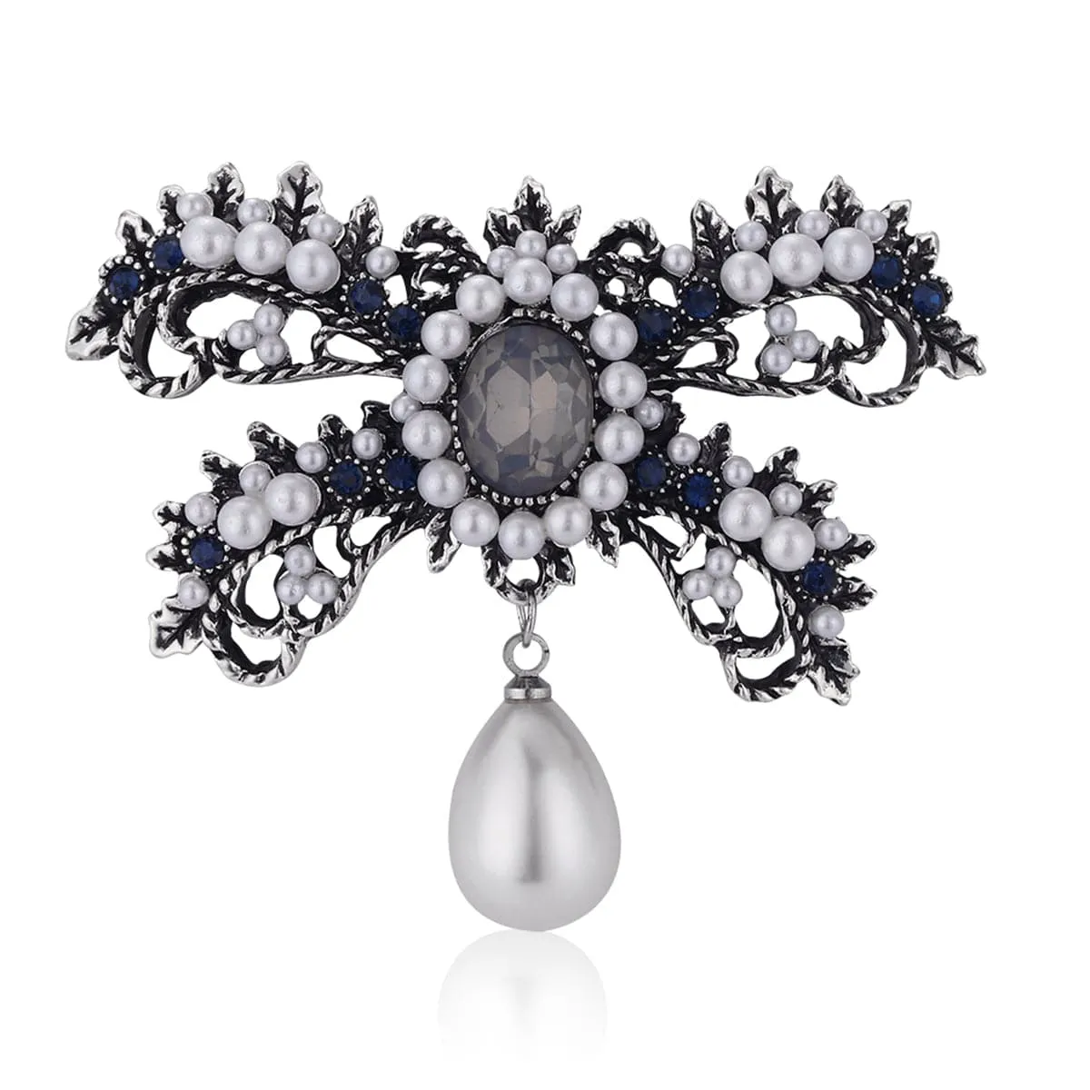 Cubic Zirconia & Silver-Plated Bow Brooch