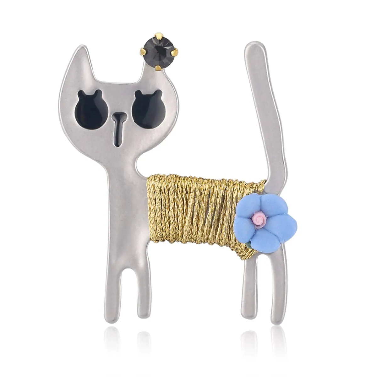 Cubic Zirconia & Silver-Plated Cat Brooch