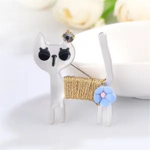 Cubic Zirconia & Silver-Plated Cat Brooch