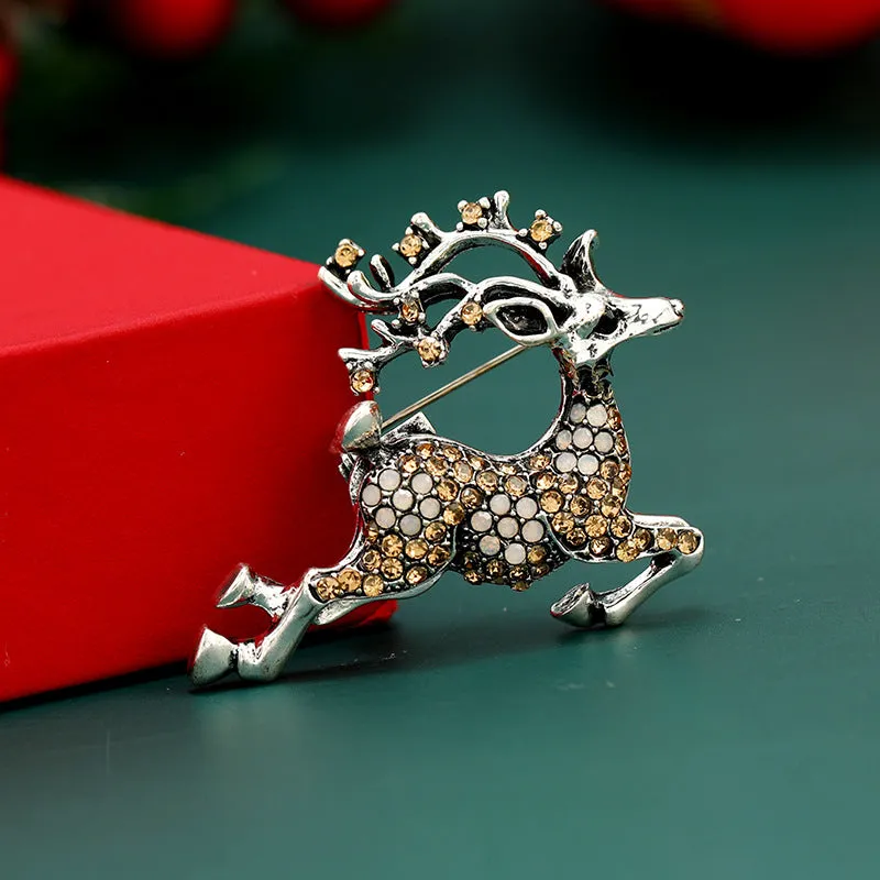 Cubic Zirconia & Silver-Plated Reindeer Brooch
