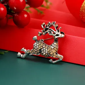 Cubic Zirconia & Silver-Plated Reindeer Brooch