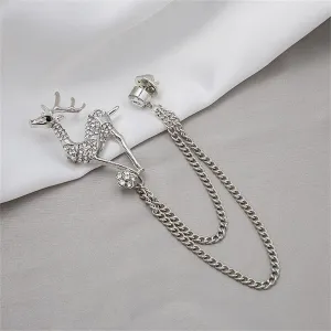 Cubic Zirconia & Silver-Plated Reindeer Chain Brooch
