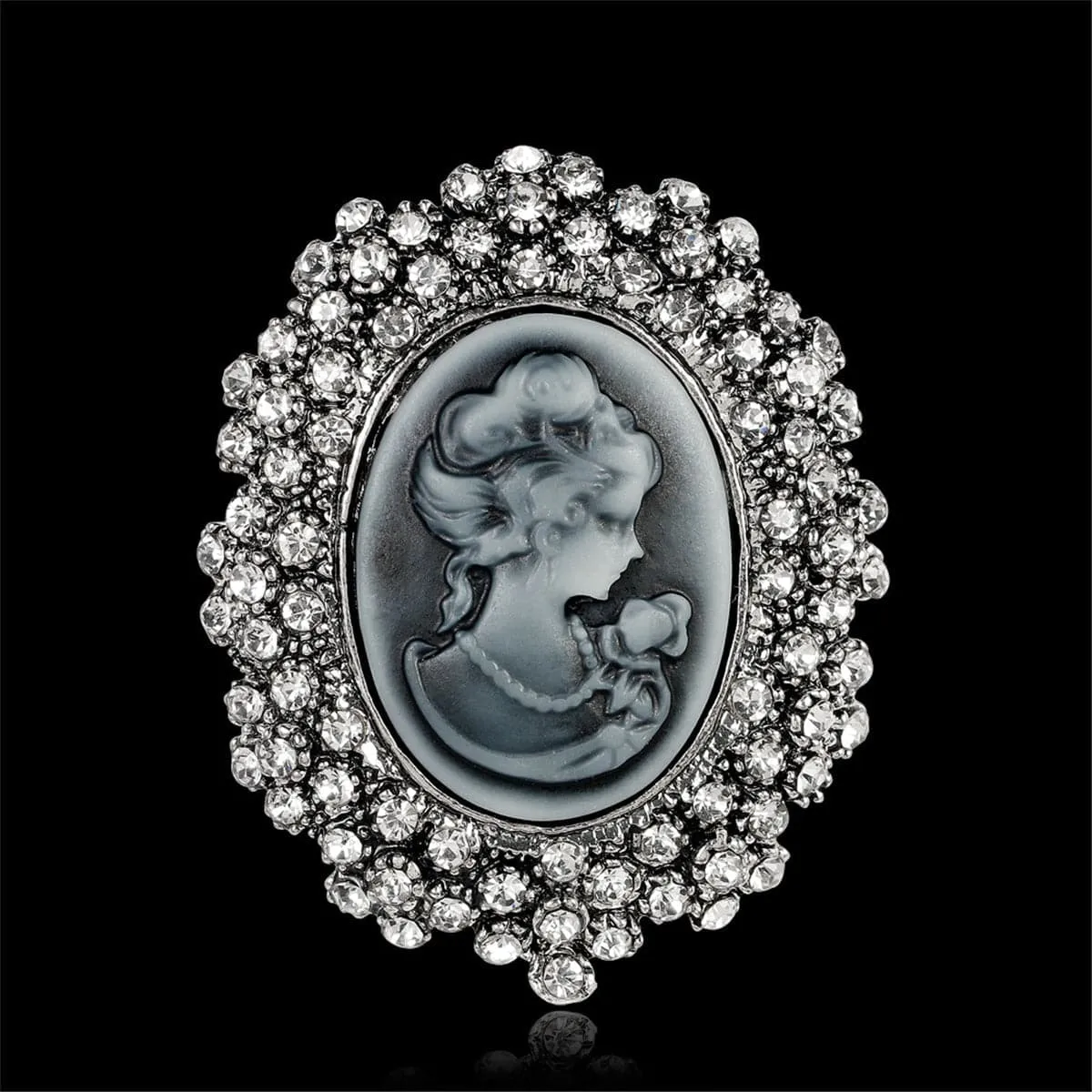 Cubic Zirconia & Silver-Plated Rilievo Lady Brooch