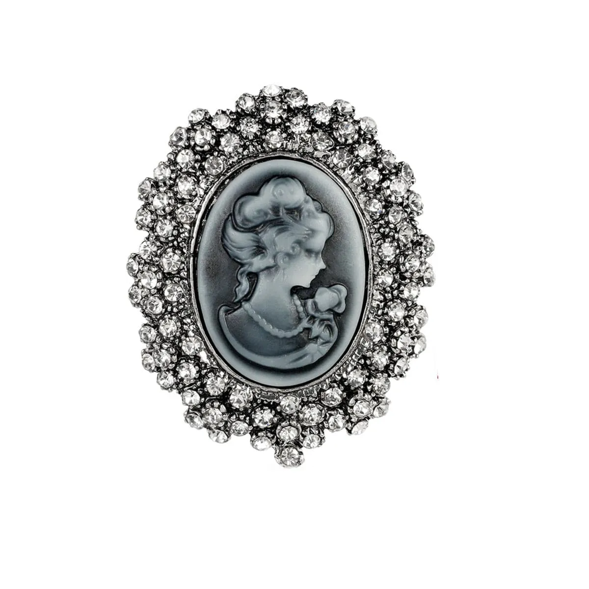 Cubic Zirconia & Silver-Plated Rilievo Lady Brooch