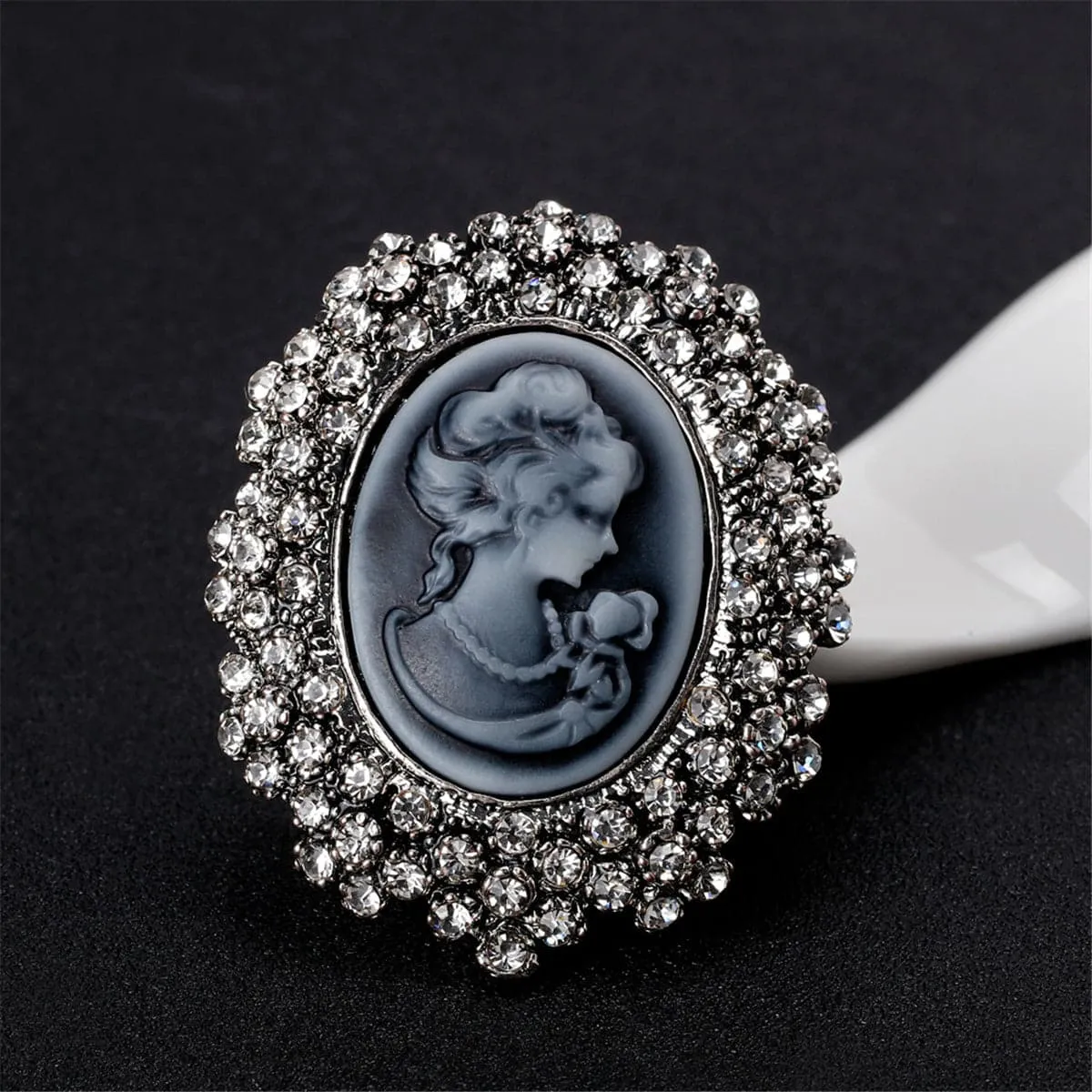 Cubic Zirconia & Silver-Plated Rilievo Lady Brooch
