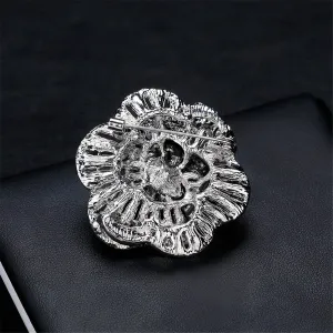 Cubic Zirconia & Silver-Plated Scalloped Flower Brooch