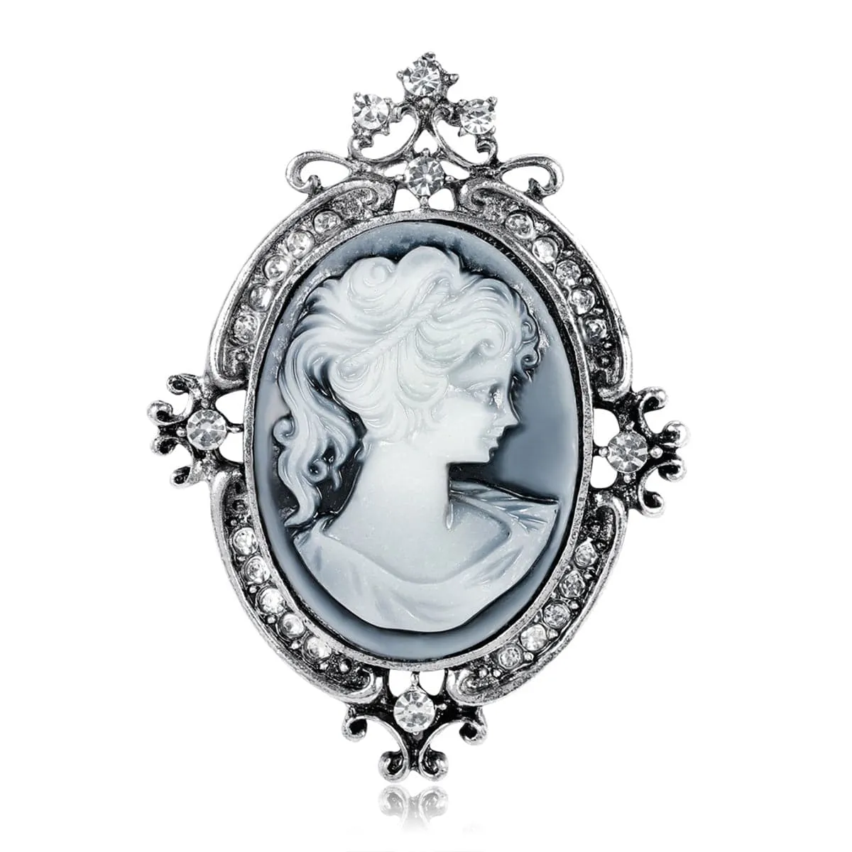 Cubic Zirconia & Silver-Plated Silhouette Brooch