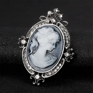 Cubic Zirconia & Silver-Plated Silhouette Brooch