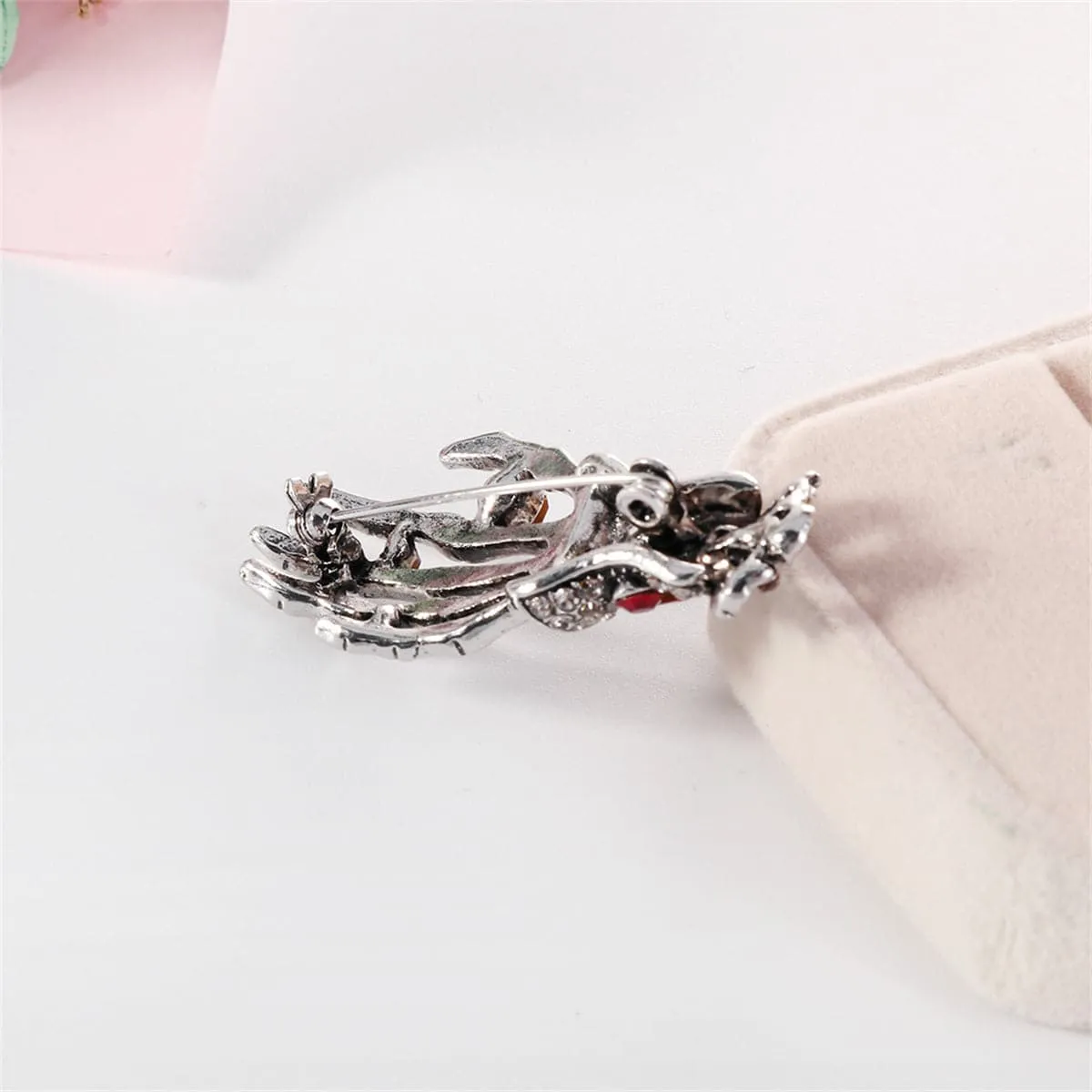 Cubic Zirconia & Silver-Plated Skeleton Hand Brooch