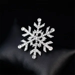Cubic Zirconia & Silver-Plated Snowflake Brooch