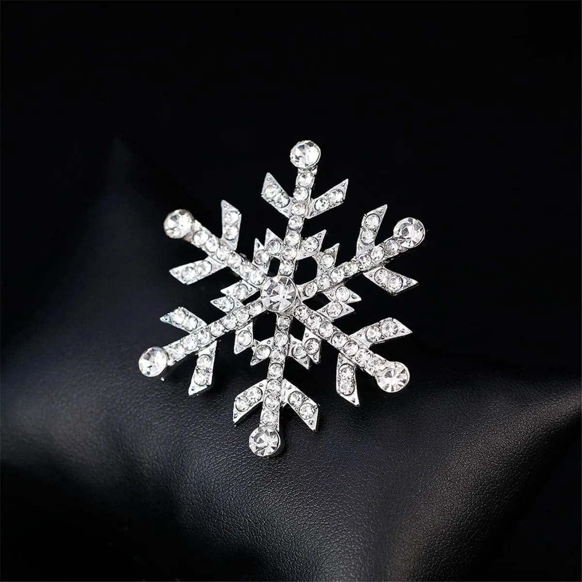 Cubic Zirconia & Silver-Plated Snowflake Brooch