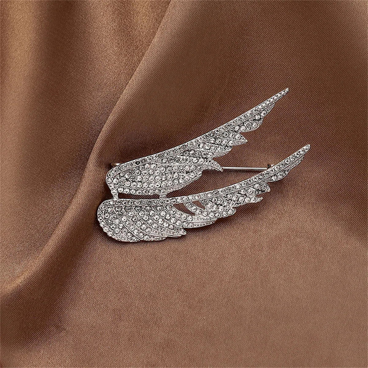 Cubic Zirconia & Silver-Plated Wings Brooch
