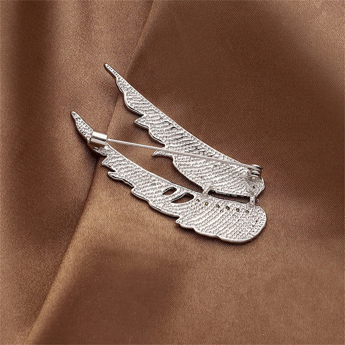 Cubic Zirconia & Silver-Plated Wings Brooch