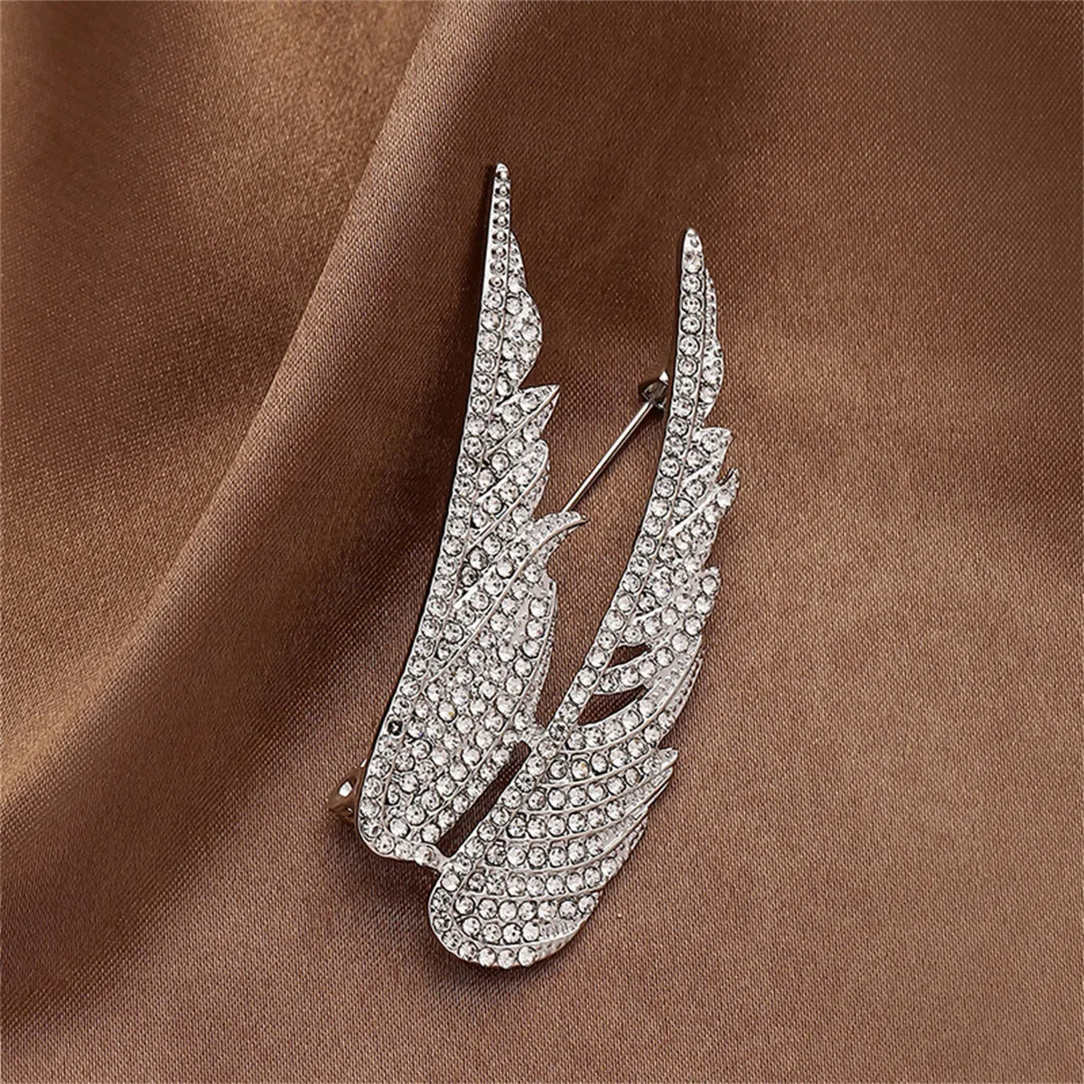 Cubic Zirconia & Silver-Plated Wings Brooch