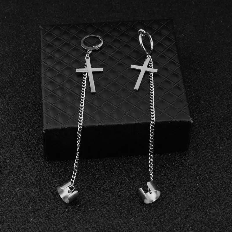 Cuff Ear Chain Earrings with Cross.