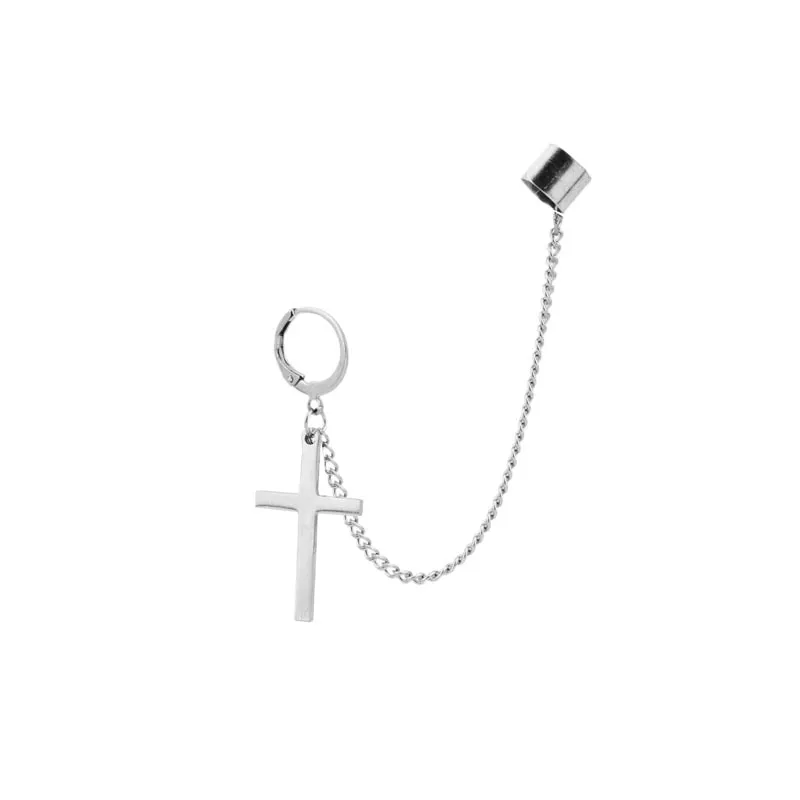 Cuff Ear Chain Earrings with Cross.