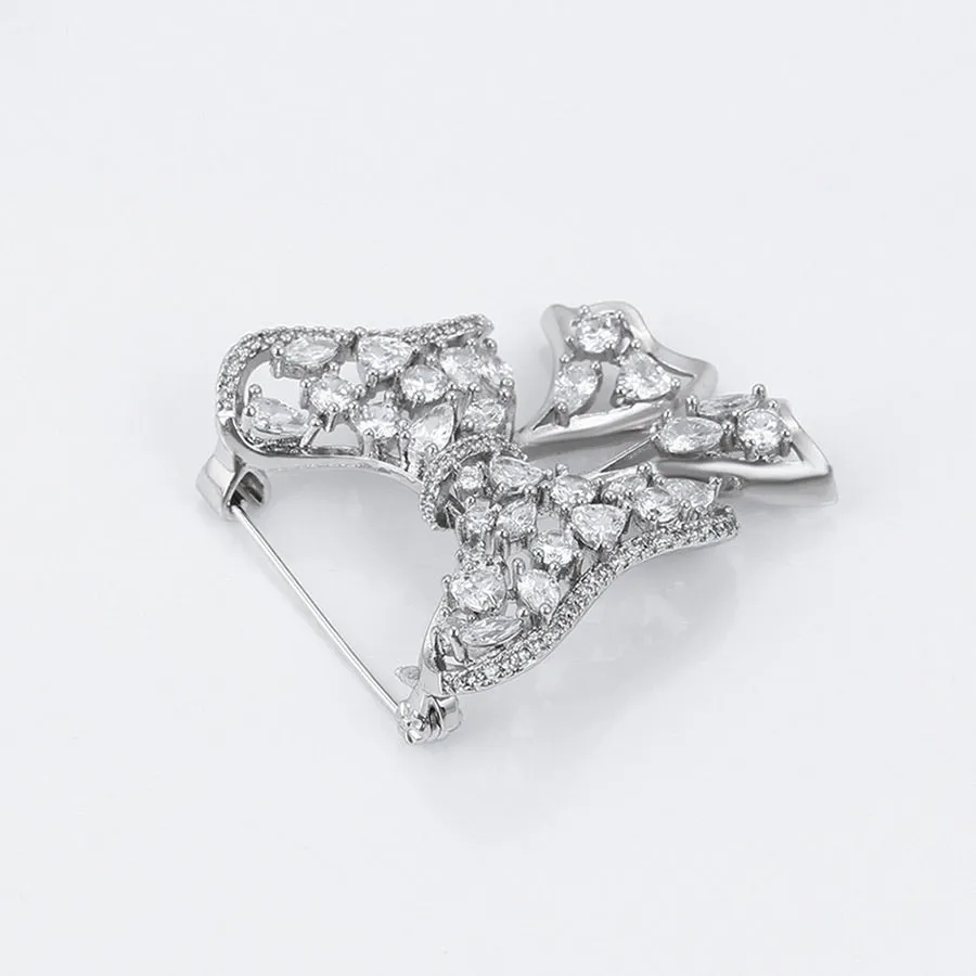 Cz Diamond Bow Rhodium Plated Brooch