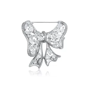 Cz Diamond Bow Rhodium Plated Brooch