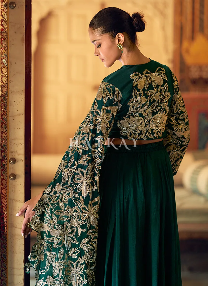 Dark Green Embroidery Designer Palazzo Set