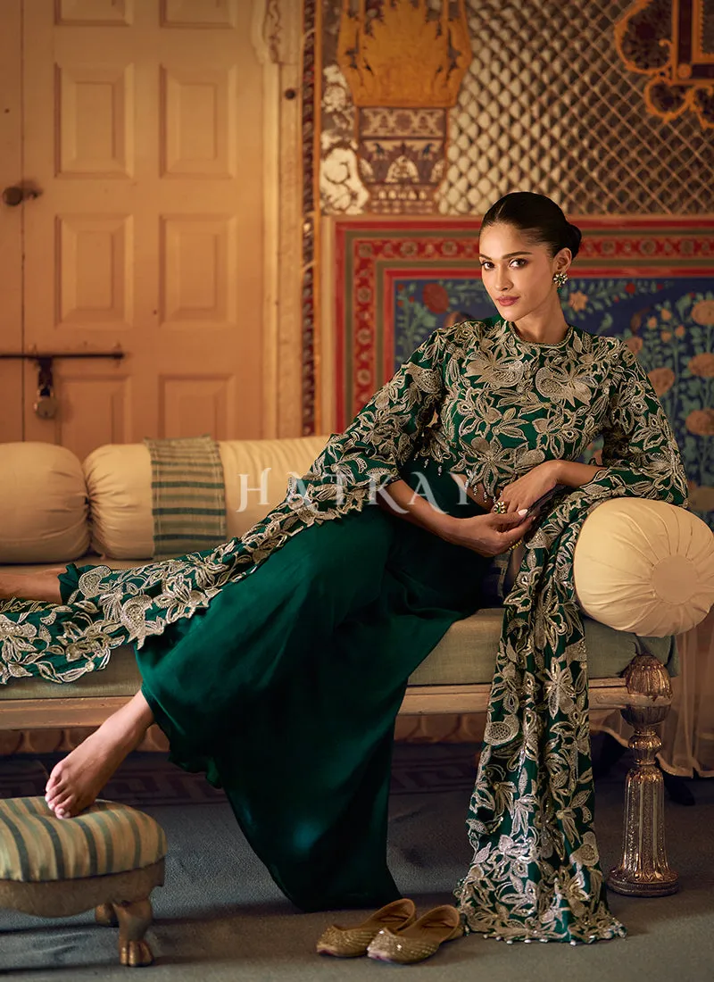 Dark Green Embroidery Designer Palazzo Set
