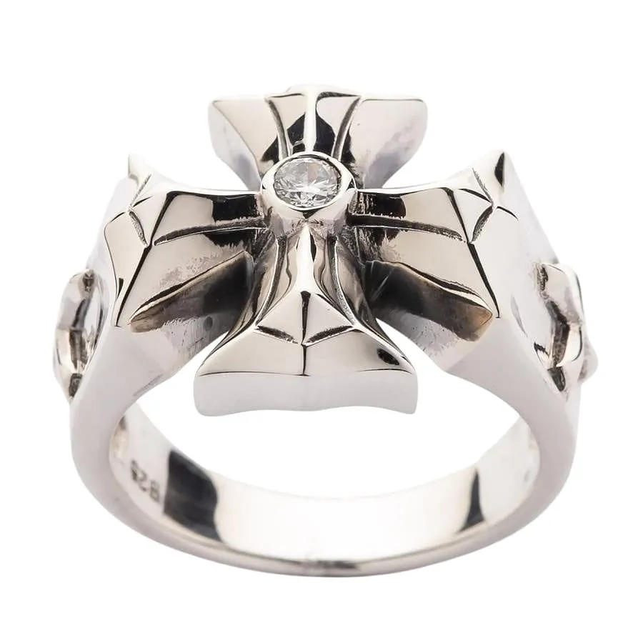 Diamond Cross Sterling Silver Mens Ring