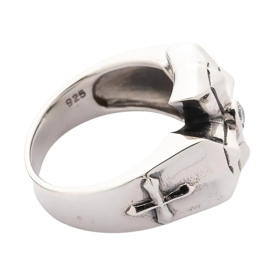Diamond Cross Sterling Silver Mens Ring