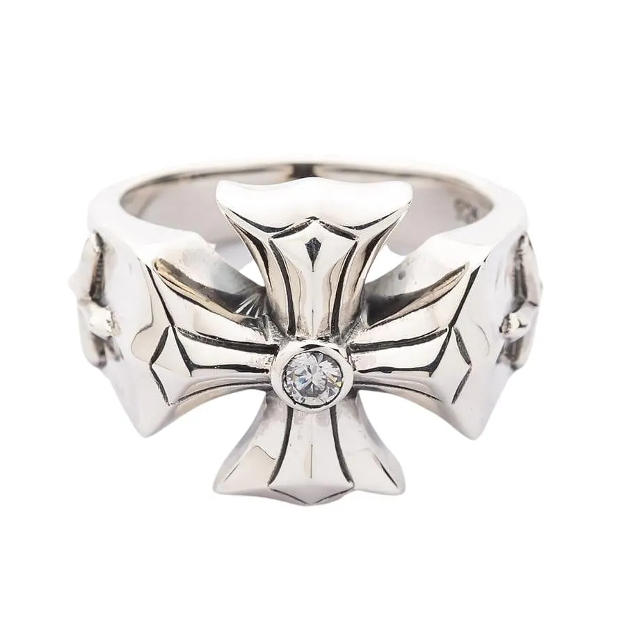 Diamond Cross Sterling Silver Mens Ring