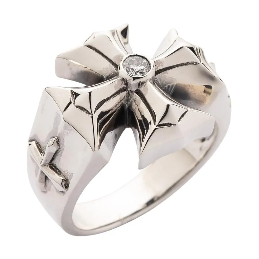 Diamond Cross Sterling Silver Mens Ring